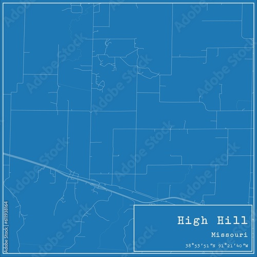 Blueprint US city map of High Hill, Missouri.