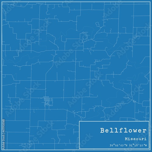 Blueprint US city map of Bellflower, Missouri.