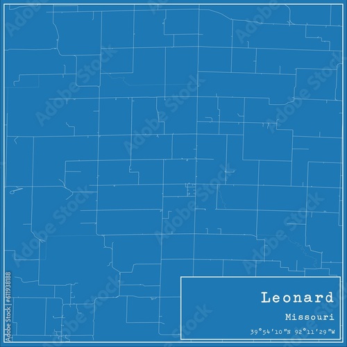 Blueprint US city map of Leonard, Missouri.