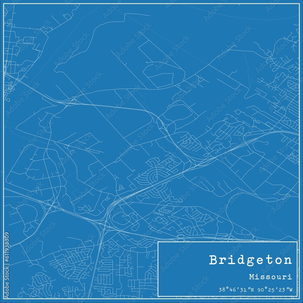 Blueprint US city map of Bridgeton, Missouri.