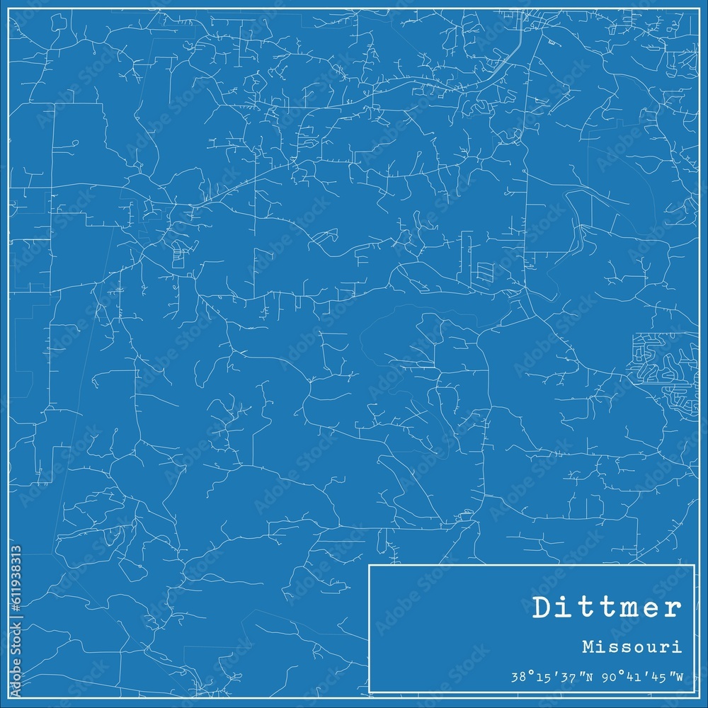 Blueprint US city map of Dittmer, Missouri.