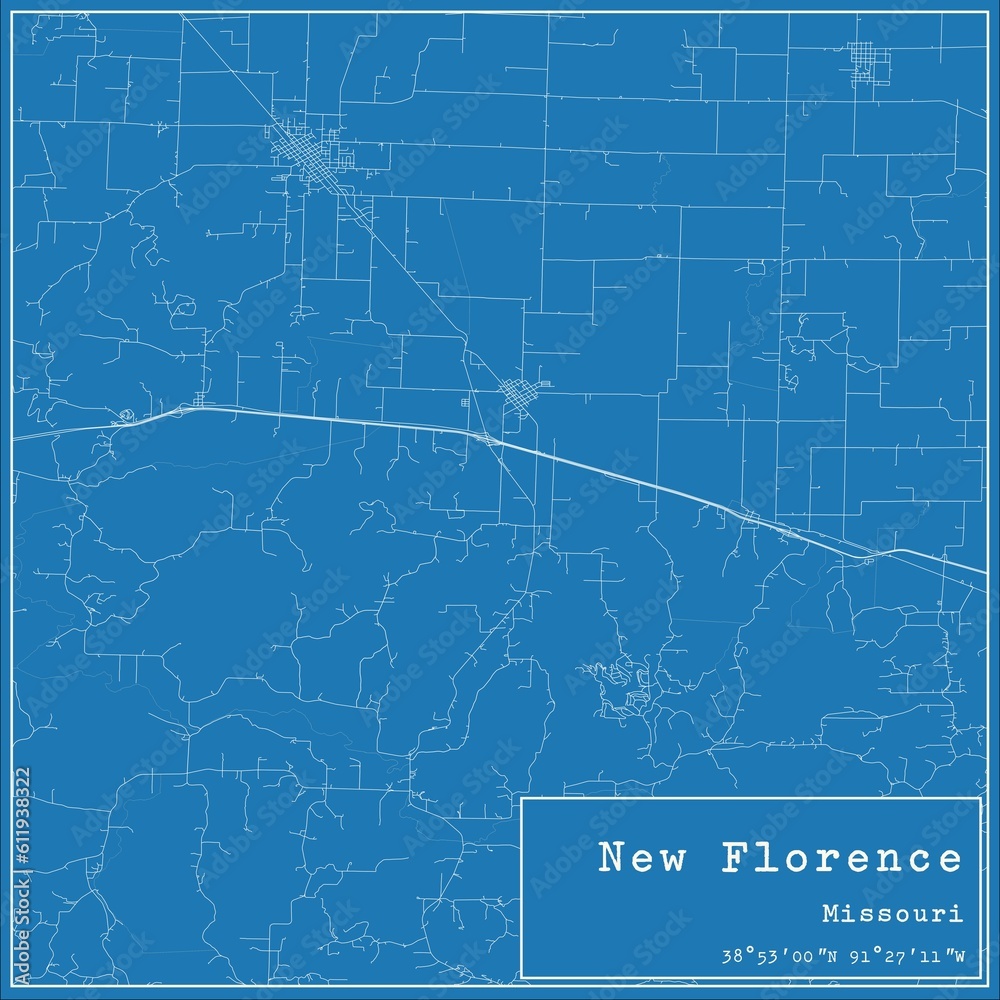 Blueprint US city map of New Florence, Missouri.