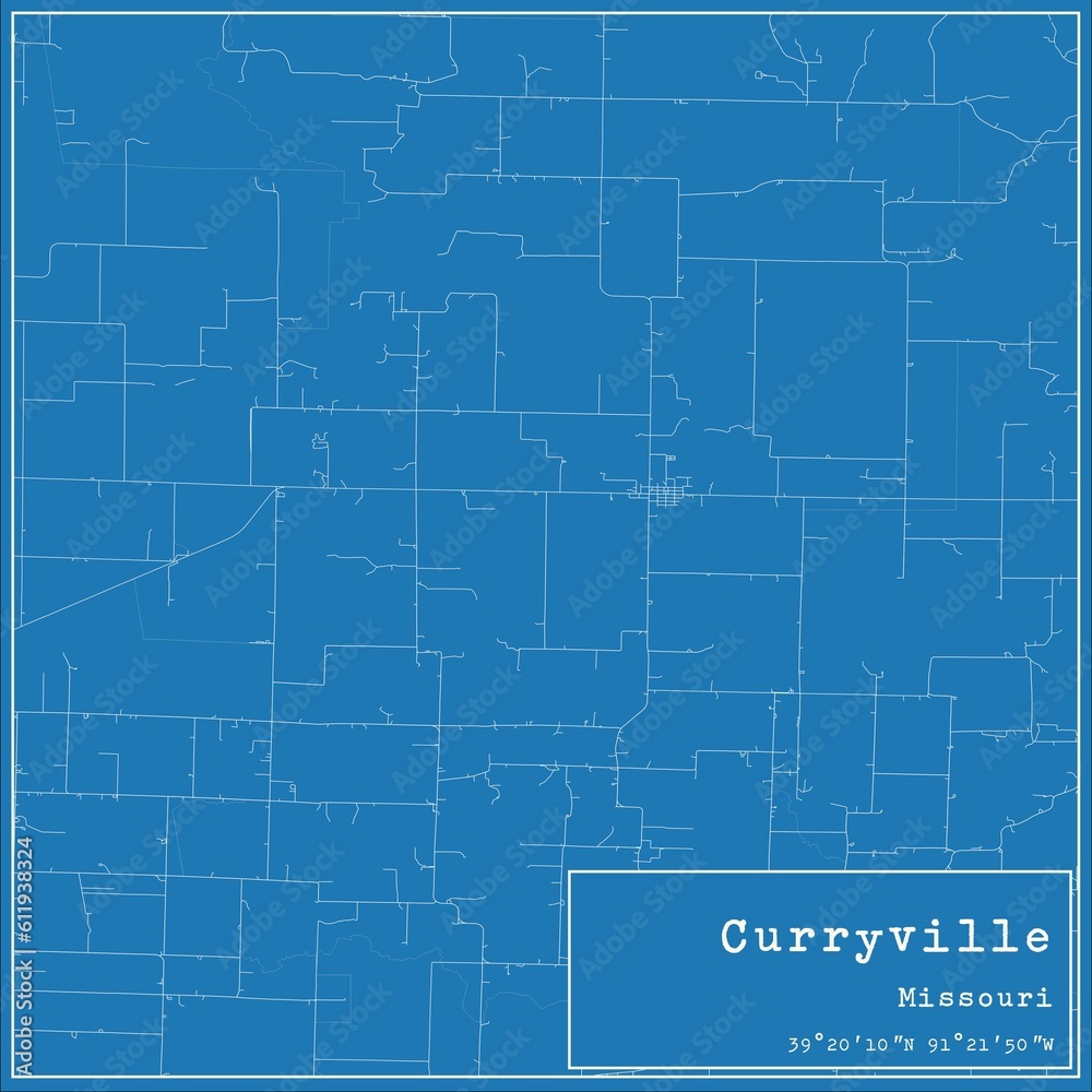 Blueprint US city map of Curryville, Missouri.