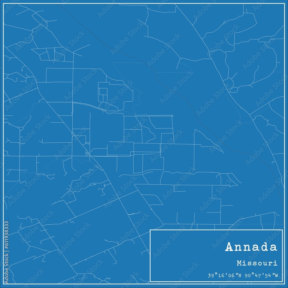 Blueprint US city map of Annada, Missouri.
