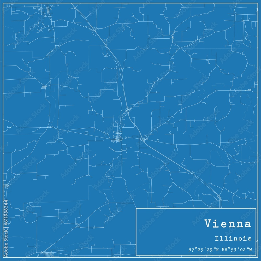 Blueprint US city map of Vienna, Illinois.