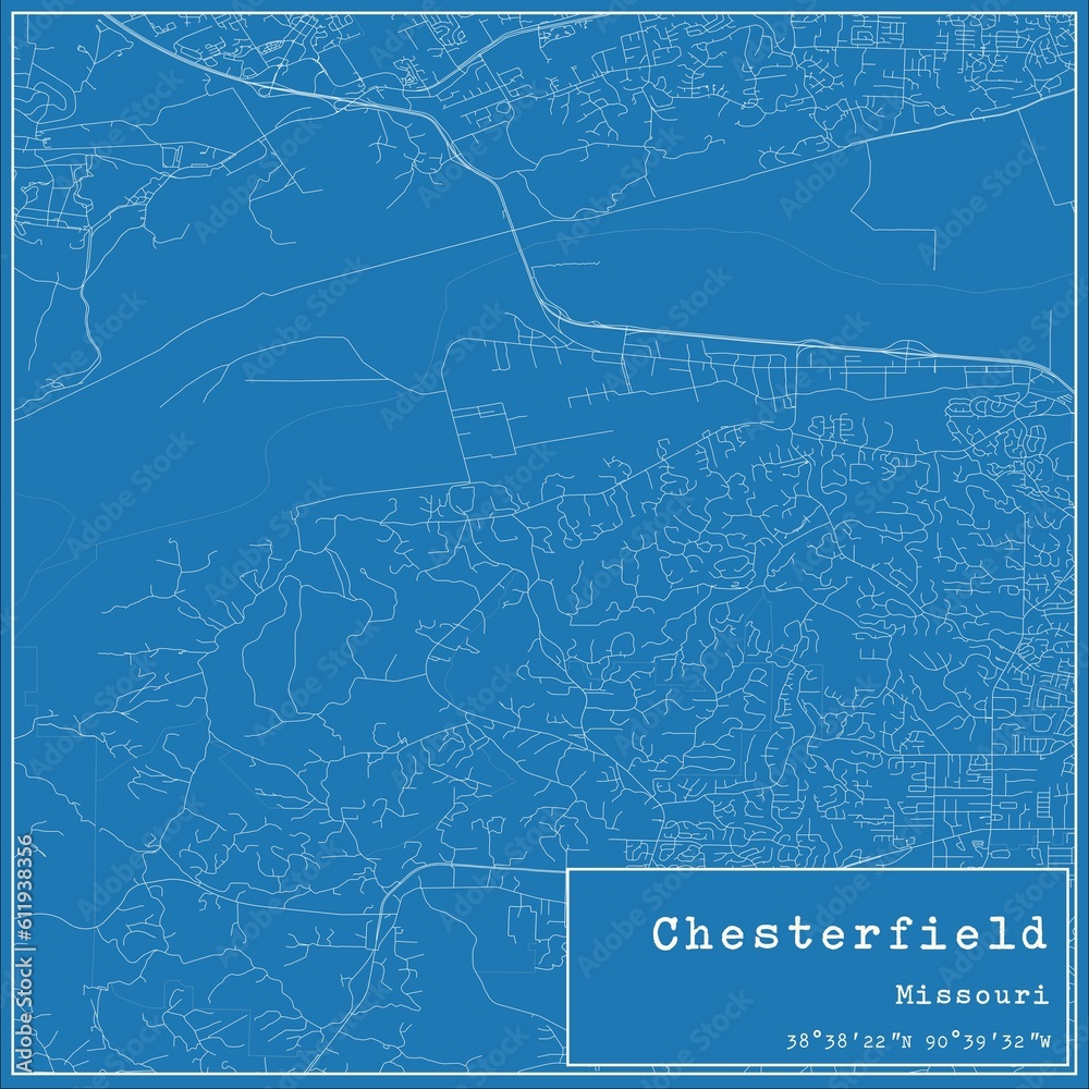 Blueprint US city map of Chesterfield, Missouri.