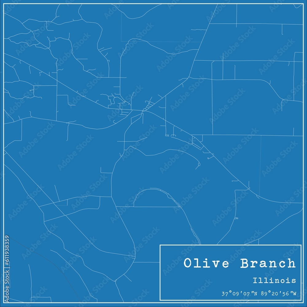 Blueprint US city map of Olive Branch, Illinois.