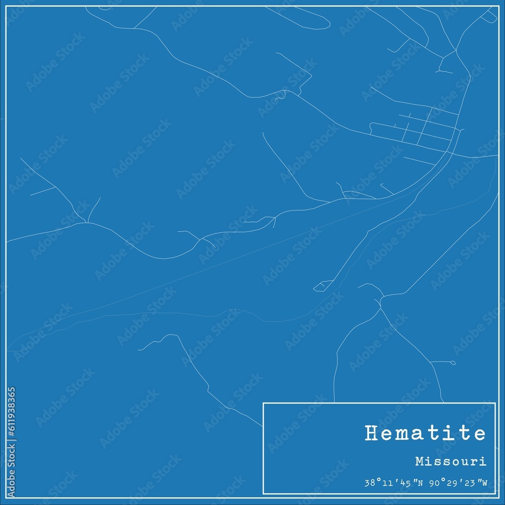 Blueprint US city map of Hematite, Missouri.