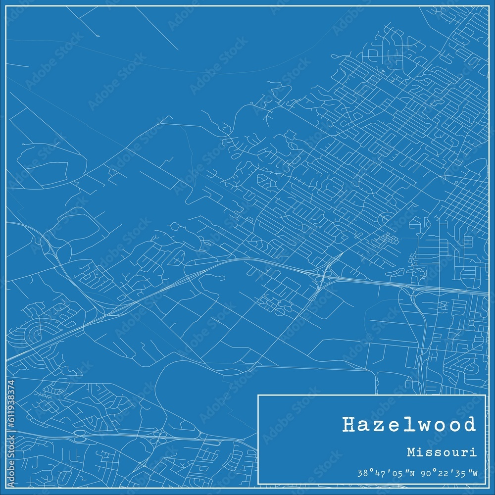 Blueprint US city map of Hazelwood, Missouri.