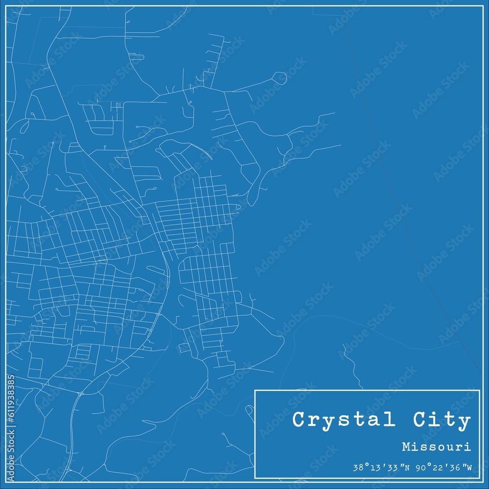 Blueprint US city map of Crystal City, Missouri.