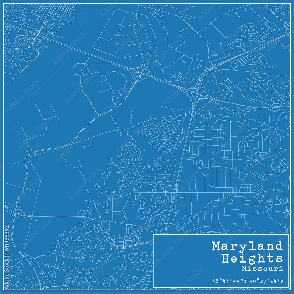 Blueprint US city map of Maryland Heights, Missouri.