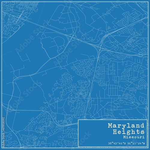 Blueprint US city map of Maryland Heights, Missouri.