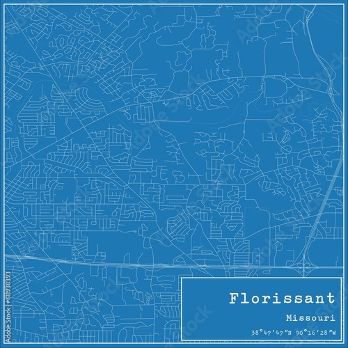 Blueprint US city map of Florissant, Missouri.