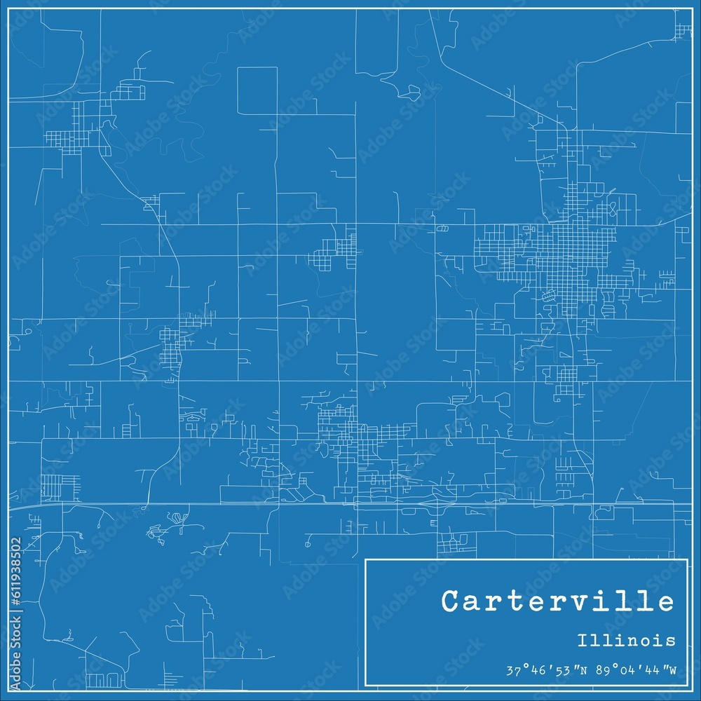 Blueprint US city map of Carterville, Illinois.