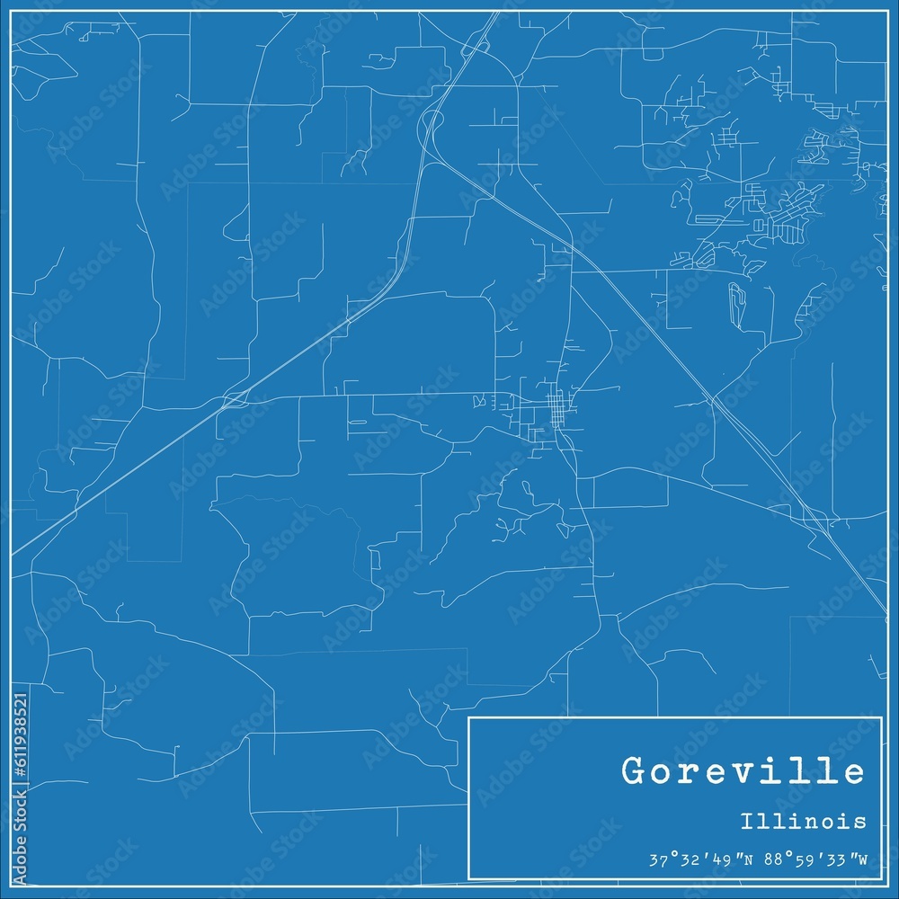 Blueprint US city map of Goreville, Illinois.
