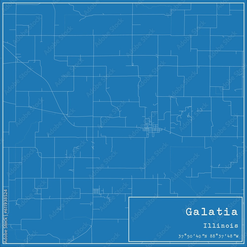 Blueprint US city map of Galatia, Illinois.
