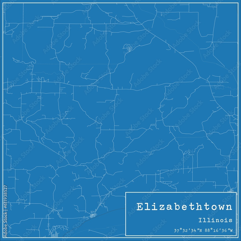 Blueprint US city map of Elizabethtown, Illinois.