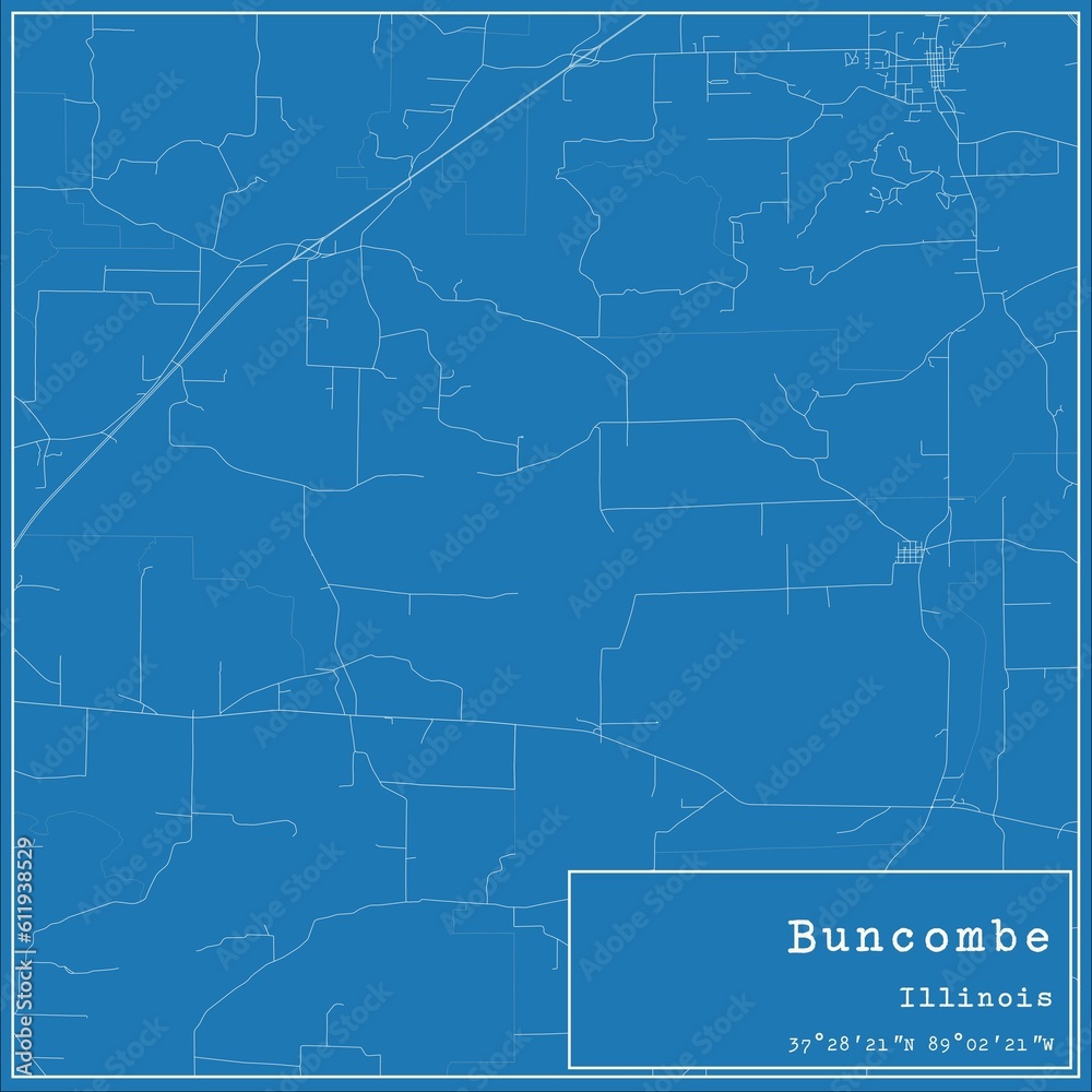 Blueprint US city map of Buncombe, Illinois.