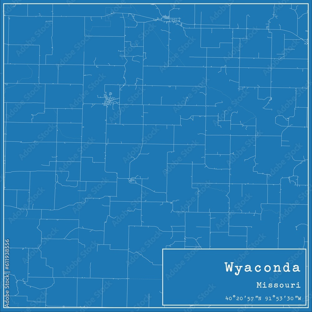 Blueprint US city map of Wyaconda, Missouri.