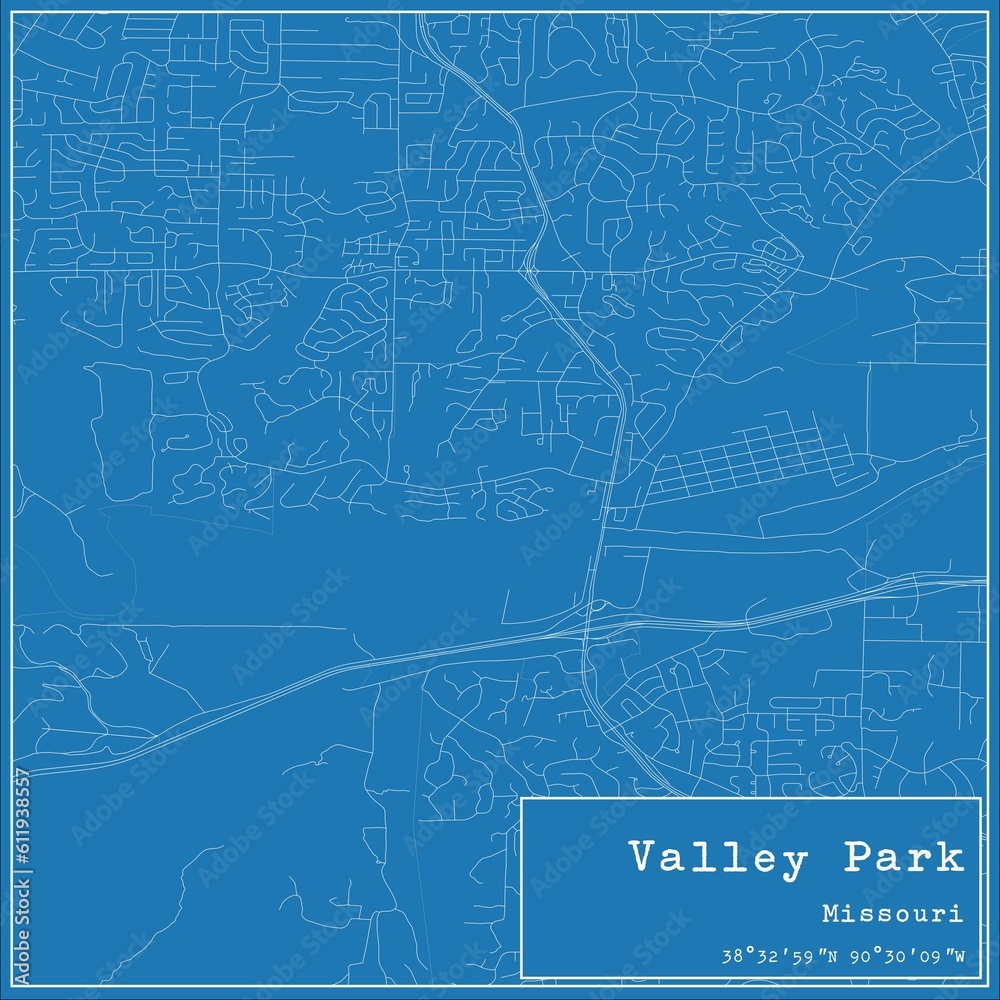 Blueprint US city map of Valley Park, Missouri.