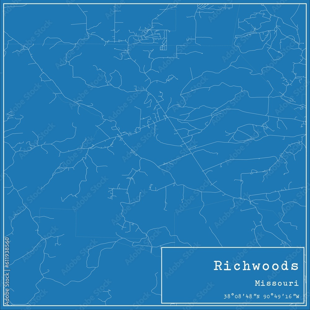 Blueprint US city map of Richwoods, Missouri.