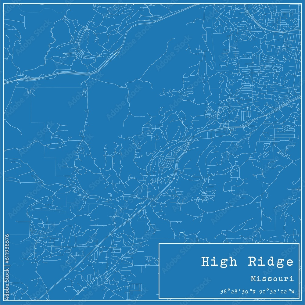 Blueprint US city map of High Ridge, Missouri. Blueprint US city map of High Ridge, Missouri.