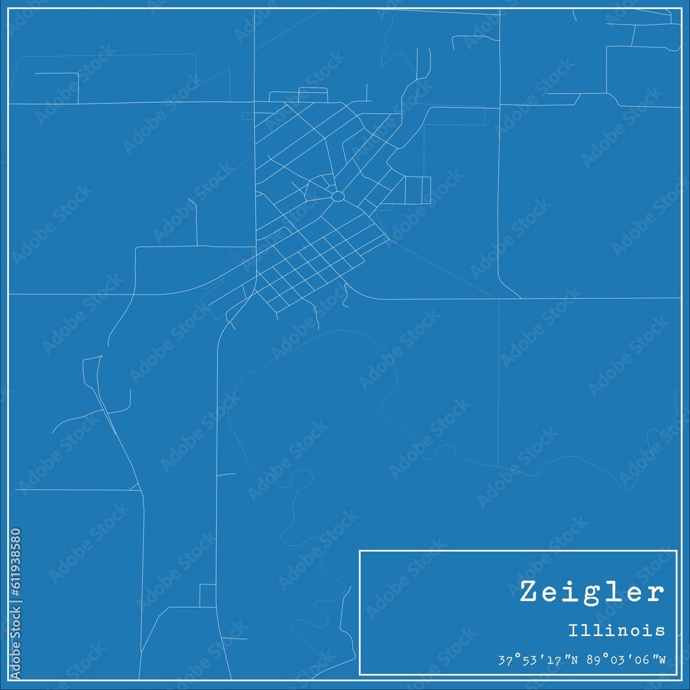 Blueprint US city map of Zeigler, Illinois.