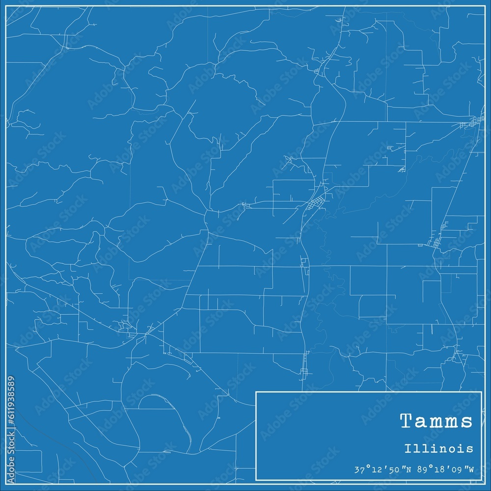 Blueprint US city map of Tamms, Illinois.