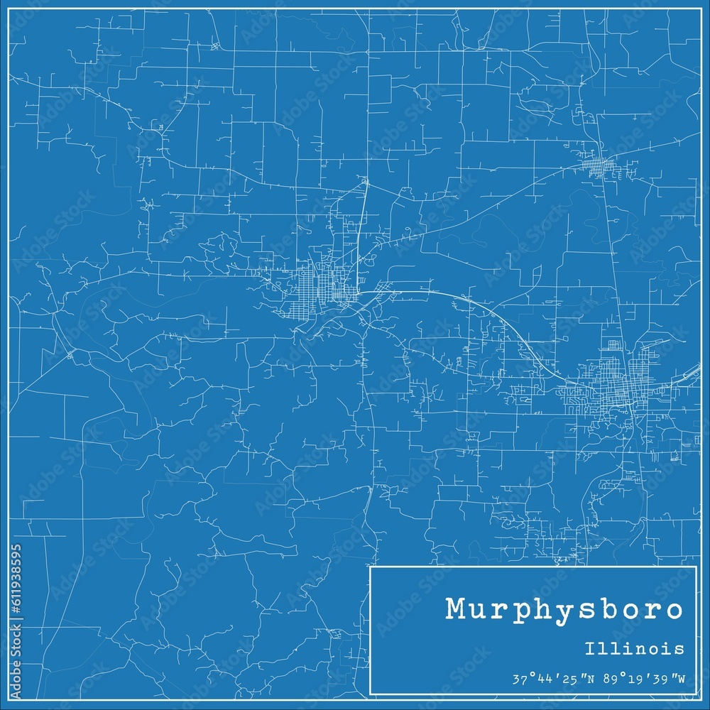 Blueprint US city map of Murphysboro, Illinois.