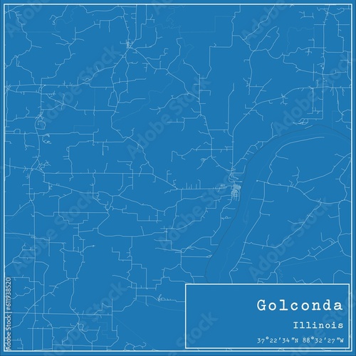 Blueprint US city map of Golconda, Illinois.