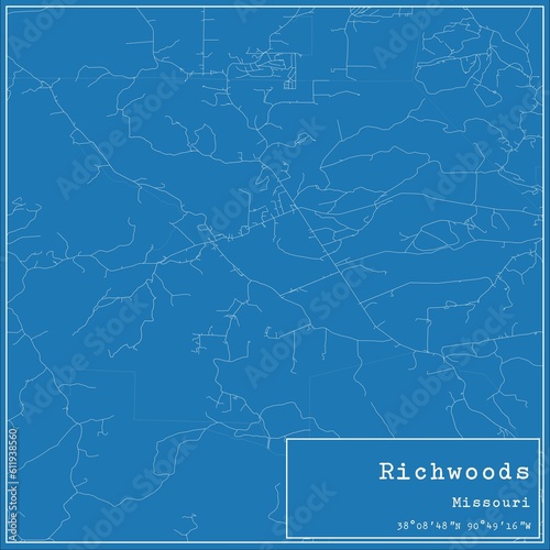 Blueprint US city map of Richwoods, Missouri.