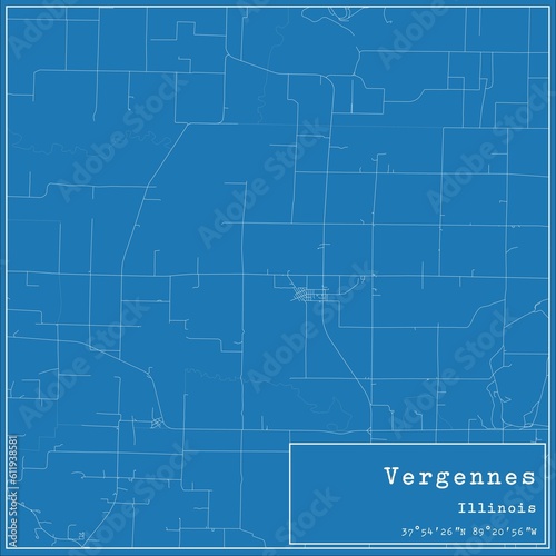 Blueprint US city map of Vergennes, Illinois.