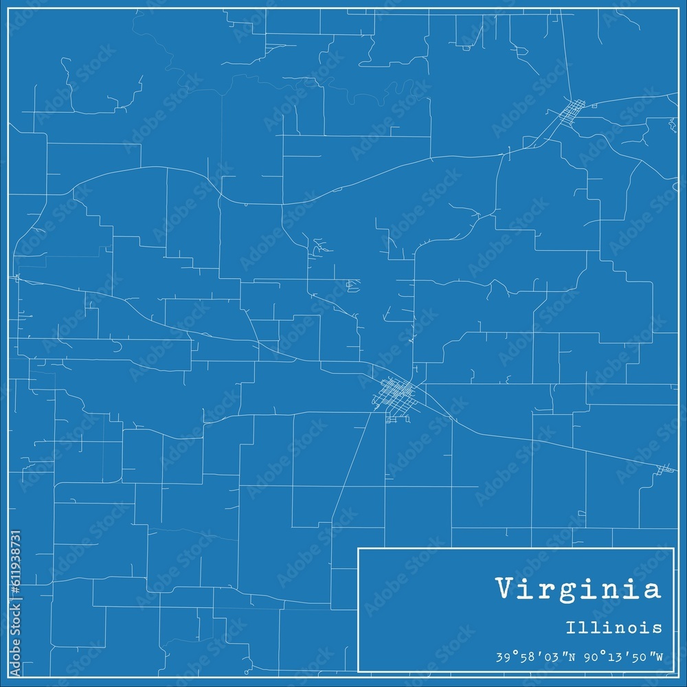 Blueprint US city map of Virginia, Illinois.