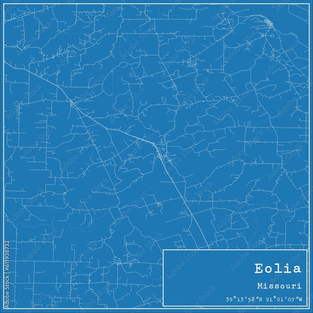 Blueprint US city map of Eolia, Missouri.