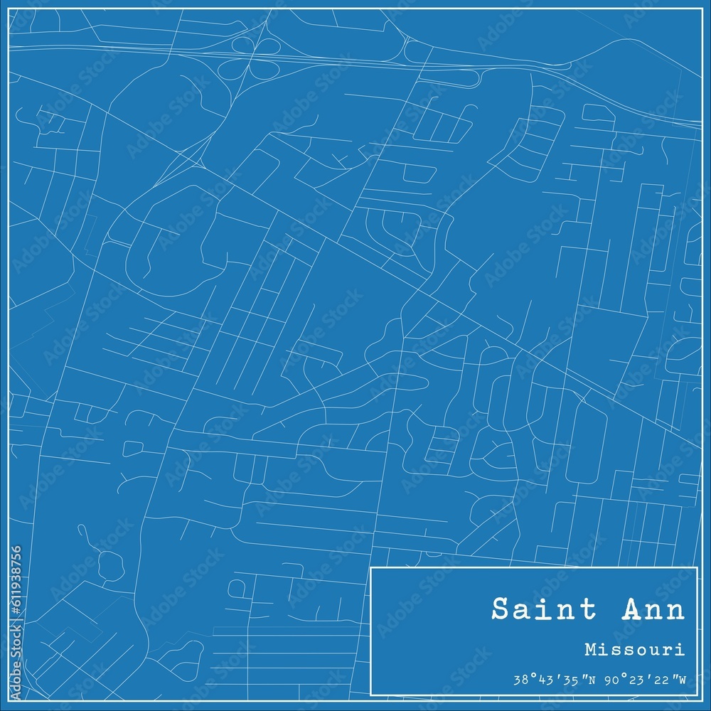 Blueprint US city map of Saint Ann, Missouri.