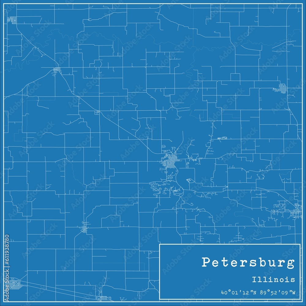 Blueprint US city map of Petersburg, Illinois.