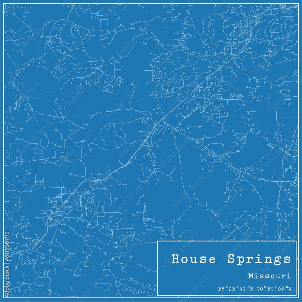 Blueprint US city map of House Springs, Missouri.