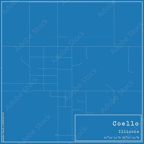 Blueprint US city map of Coello, Illinois.