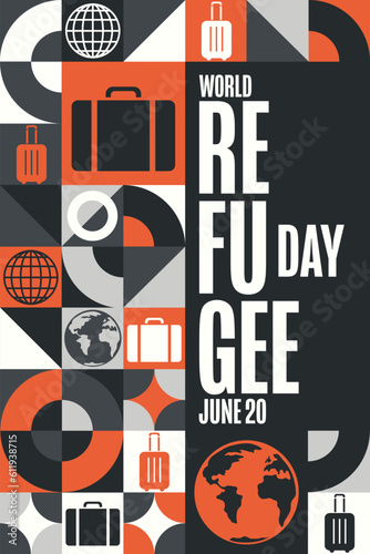 World Refugee Day. June 20. Holiday concept. Template for background, banner, card, poster with text inscription. Vector EPS10 illustration.