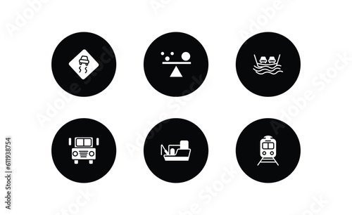 transport filled icons set. transport filled icons pack included slippy road, stability, ferry, prison bus, fishing boat, tram stop vector.