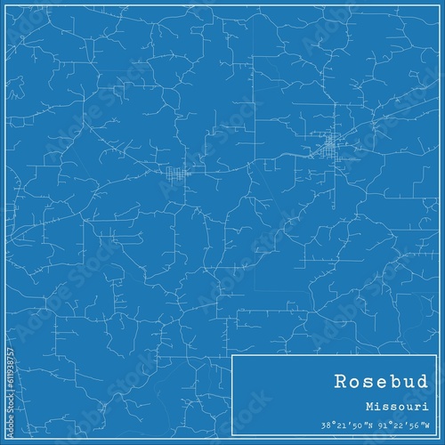 Blueprint US city map of Rosebud, Missouri.