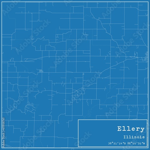 Blueprint US city map of Ellery  Illinois.