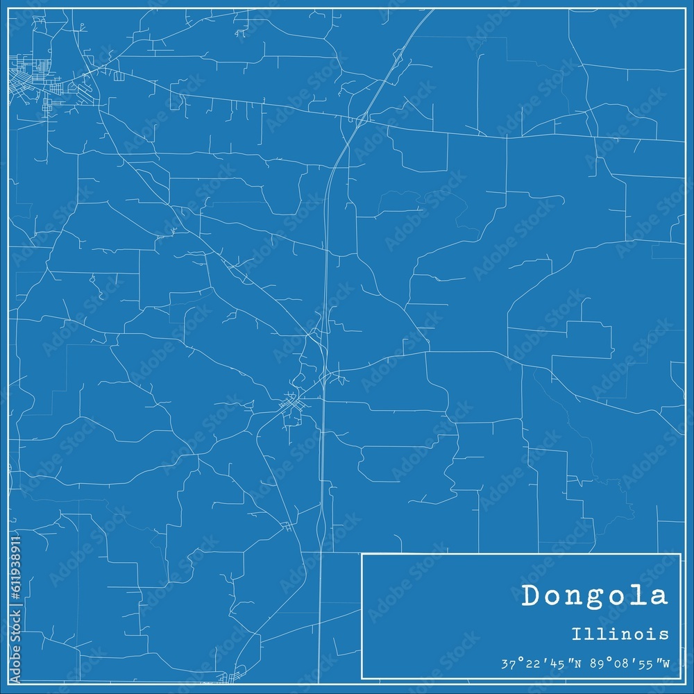 Blueprint US city map of Dongola, Illinois.