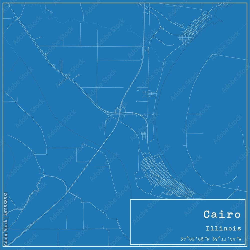 Blueprint US city map of Cairo, Illinois.