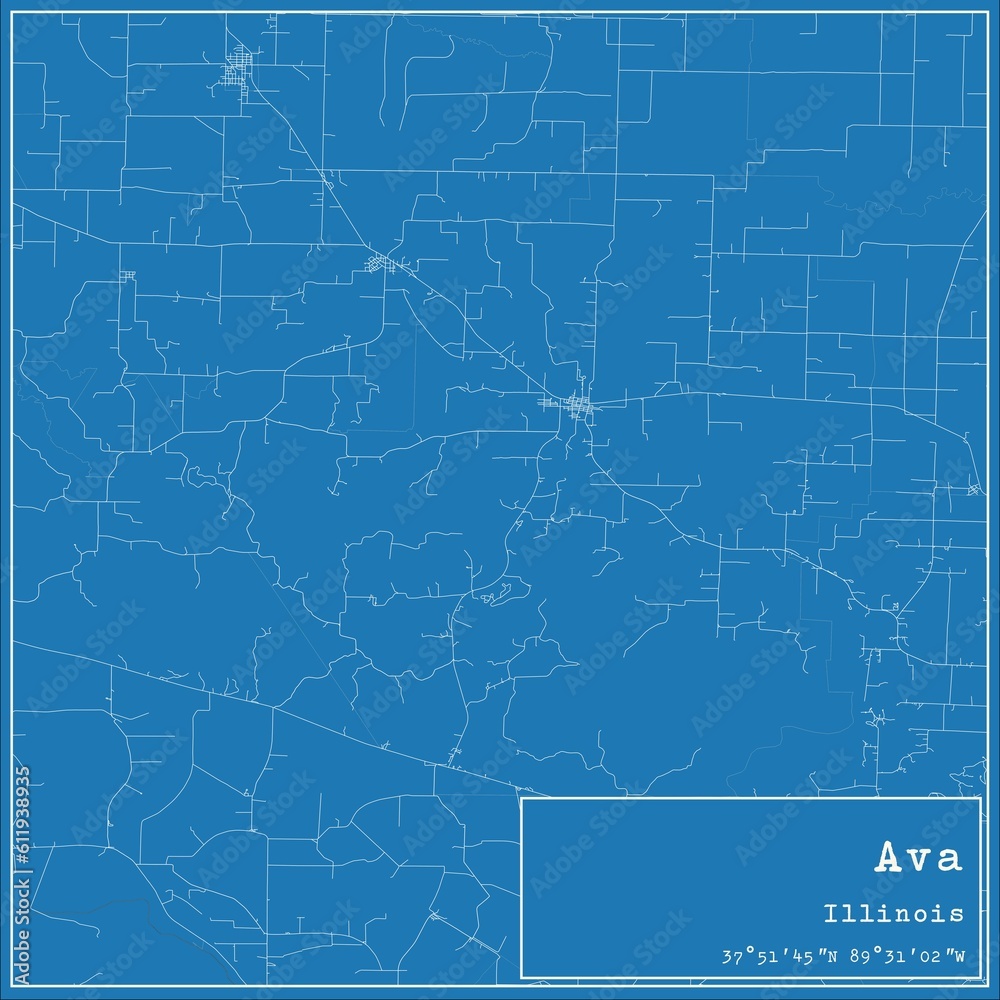 Obraz premium Blueprint US city map of Ava, Illinois.