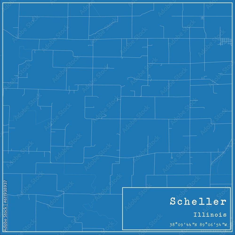 Blueprint US city map of Scheller, Illinois.