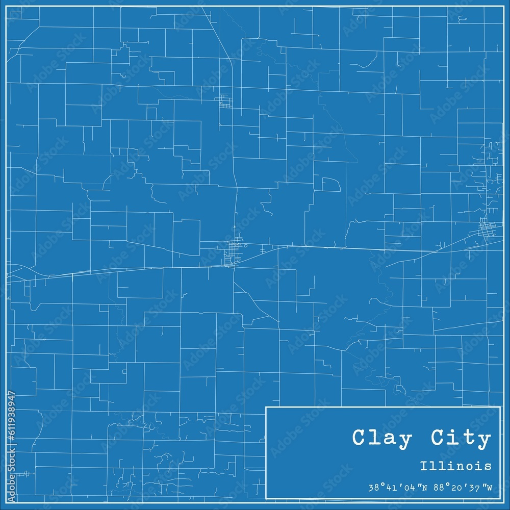 Blueprint US city map of Clay City, Illinois.
