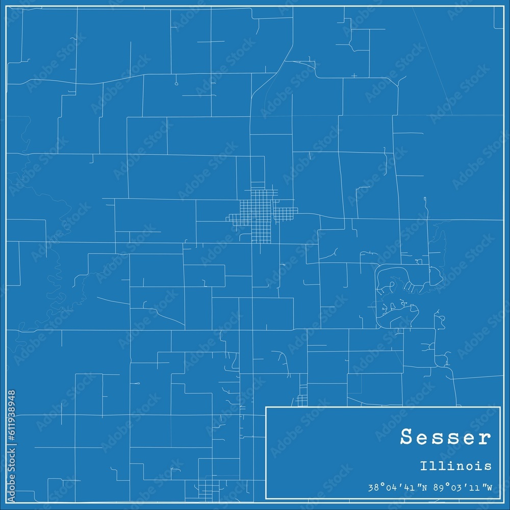 Blueprint US city map of Sesser, Illinois.
