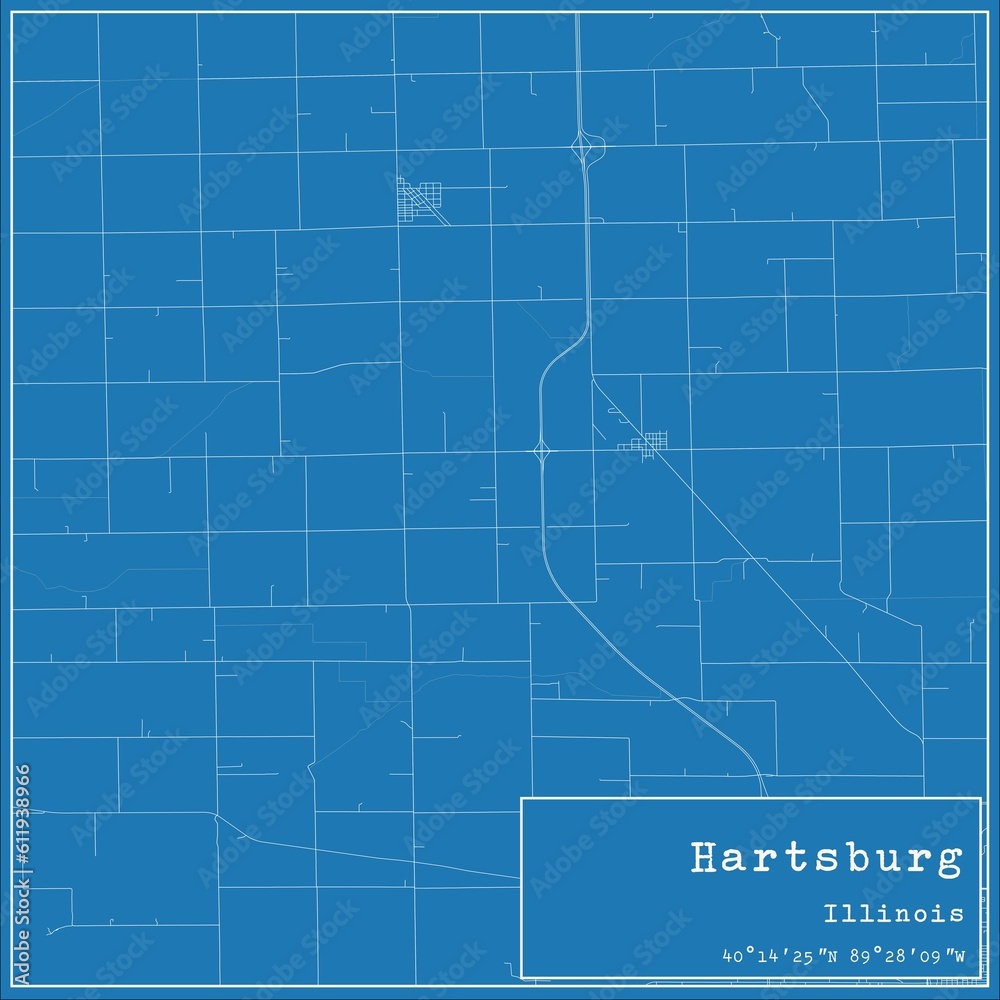 Blueprint US city map of Hartsburg, Illinois.