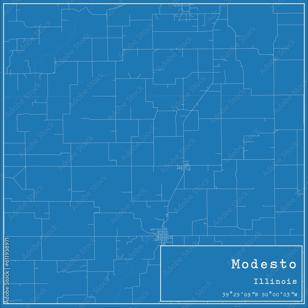 Blueprint US city map of Modesto, Illinois.